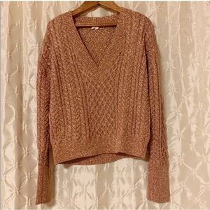 Veronica Beard Rose Gold “Amalia” V Neck Cable Knit Pullover Sweater